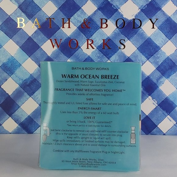 BATH & BODY WORKS HOME 'WARM OCEAN BREEZE' FRAGRANCE REFILLS 2~PACK SET - Picture 3 of 16